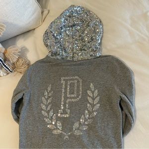 LIKE NEW Victoria’s Secret Pink Sequin Gray Soft Zip Up Jacket